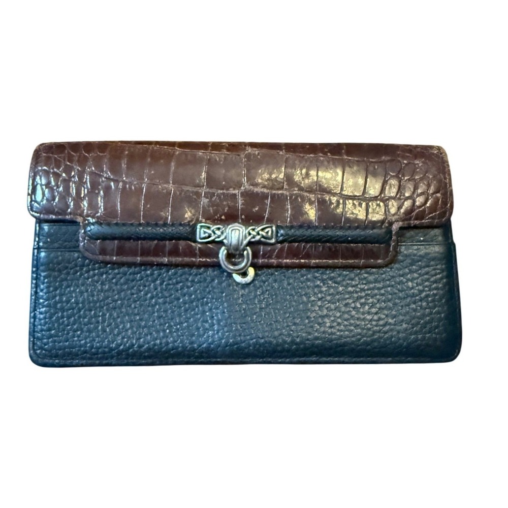 Brighton‎ Rare Gwynevere Black Brown Leather Clutch Wallet Croc & Celtic Scroll